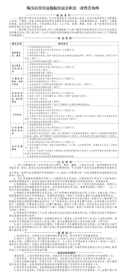公积金提取材料清单